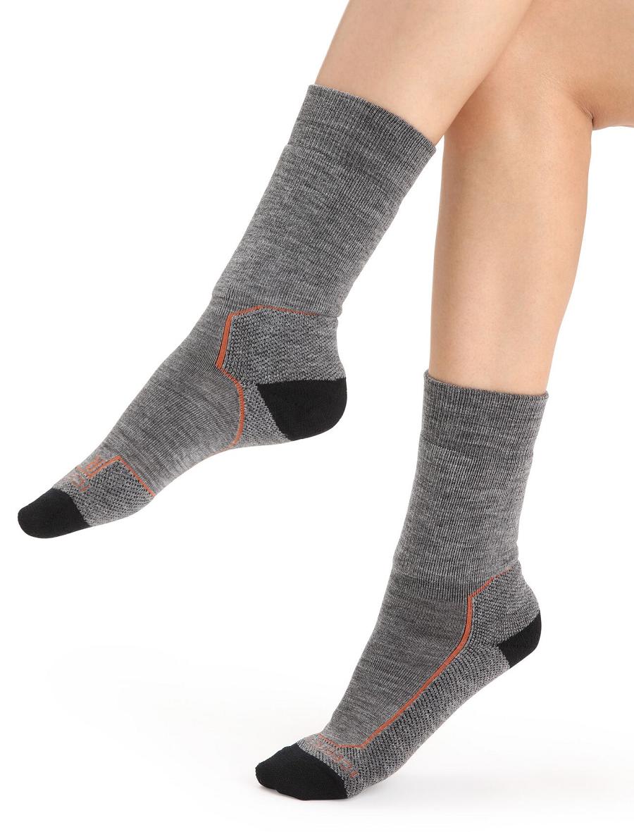 Women\'s Icebreaker Merino Hike+ Medium Crew Socks Gritstone Heather / Black | CA 1516ILHS